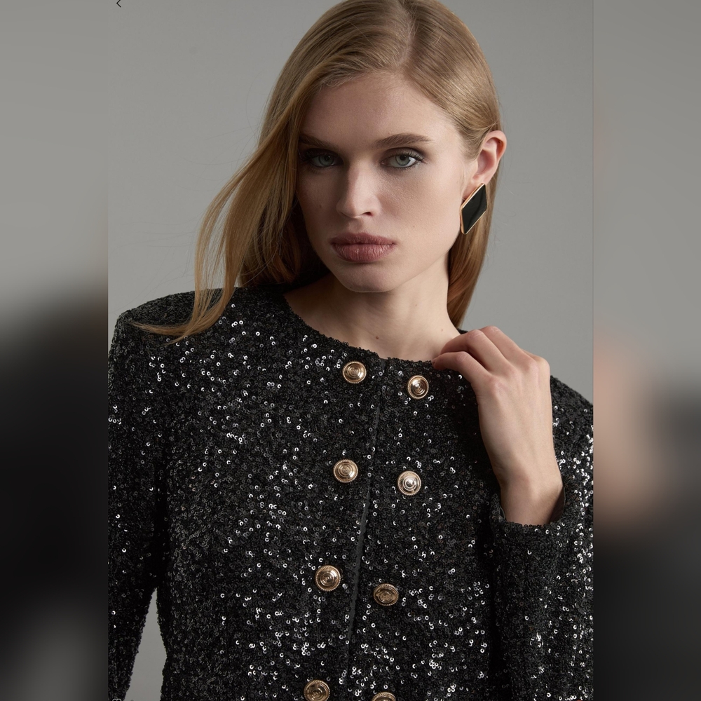 Karen Millen Black Sequin Long Sleeve Dress - Picture 10 of 11